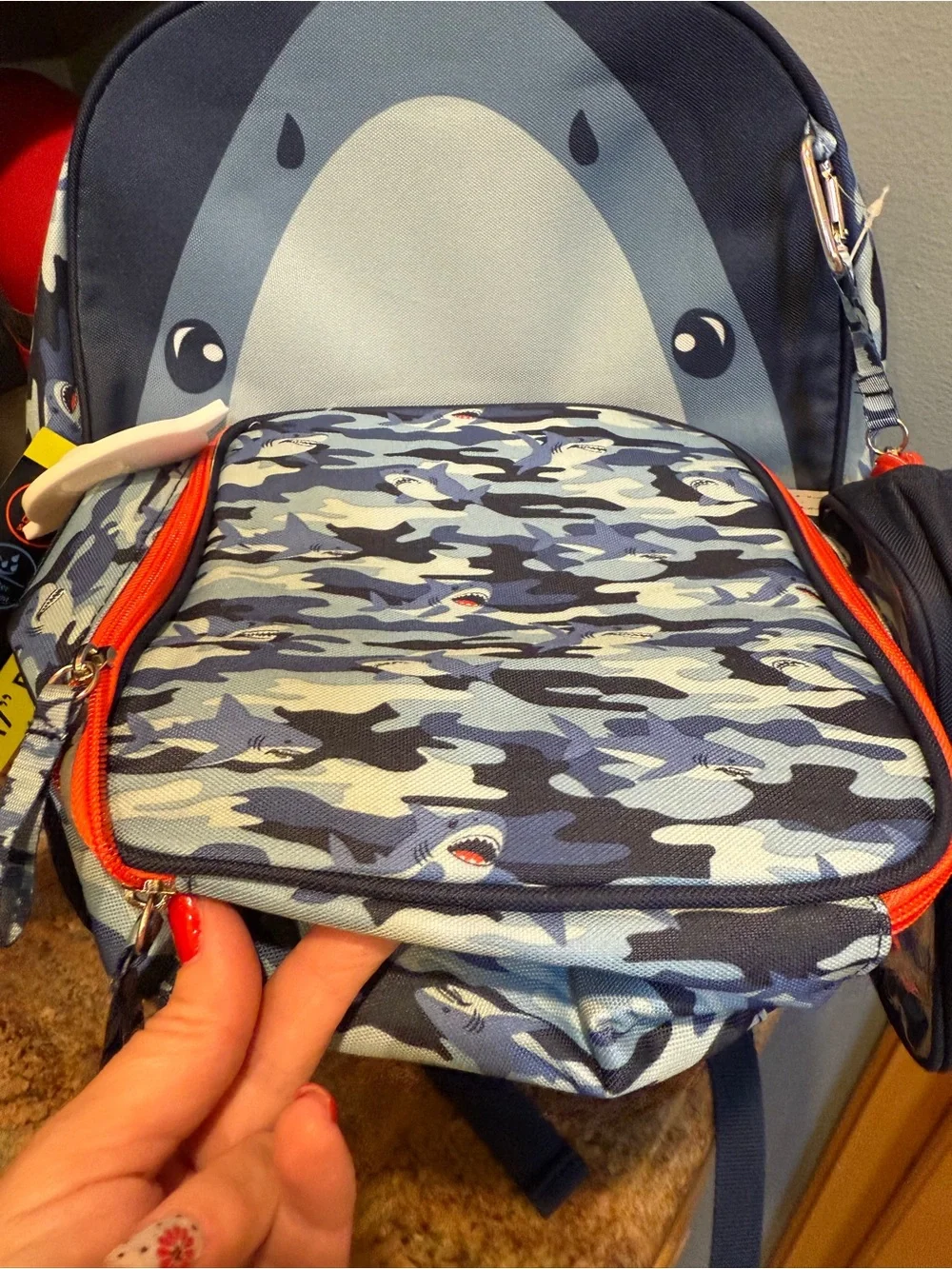 Kids Blue Shark Backpack with Clear Shark Pouch Lunch Box Shark Charm 4 pieces